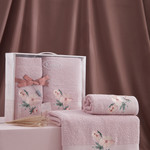 Подарочный набор полотенец для ванной 50х90, 70х140 Karna VALDI хлопковая махра светло-лавандовый, фото, фотография