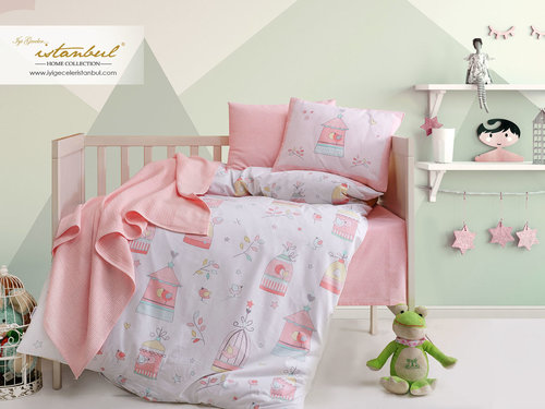 Постельное белье для новорожденных с пледом из велсофта Istanbul Home Collection BIRD HOUSE лососевый, фото, фотография