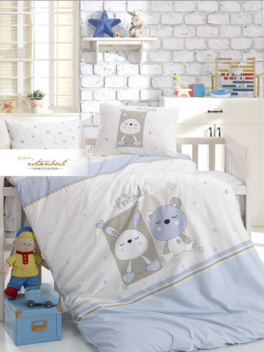 Постельное белье для новорожденных с пледом из велсофта Istanbul Home Collection FRIENDS синий, фото, фотография