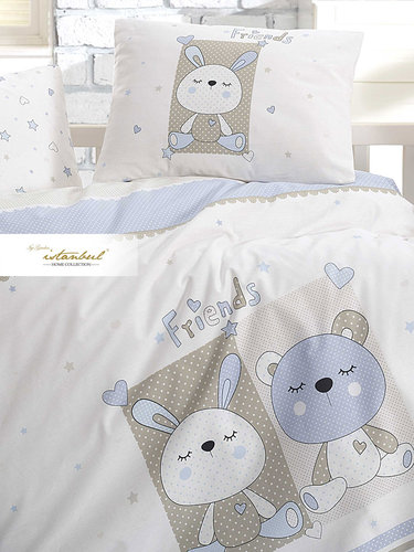 Постельное белье для новорожденных с пледом из велсофта Istanbul Home Collection FRIENDS синий, фото, фотография