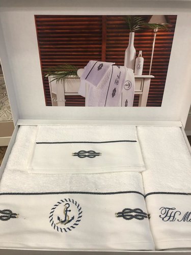 Подарочный набор полотенец для ванной 50х100, 75х150 Tivolyo Home ANCHOR хлопковая махра белый, фото, фотография