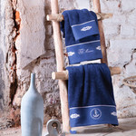 Подарочный набор полотенец для ванной 30х50, 50х100, 75х150 Tivolyo Home ANCHOR хлопковая махра синий, фото, фотография