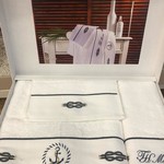 Подарочный набор полотенец для ванной 30х50, 50х100, 75х150 + спрей Tivolyo Home ANCHOR хлопковая махра белый, фото, фотография