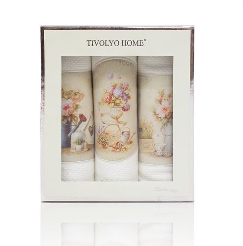 Подарочный набор кухонных полотенец Tivolyo Home BELLEROSE хлопковая вафля, фото, фотография