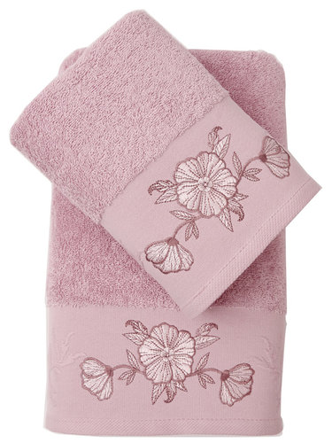 Подарочный набор полотенец для ванной 50х90, 70х140 Karna MIRA хлопковая махра грязно-розовый, фото, фотография
