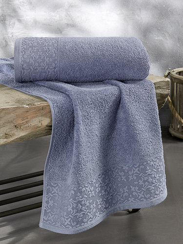 Полотенце для ванной Karna MELEN хлопковая махра саксен 70х140, фото, фотография