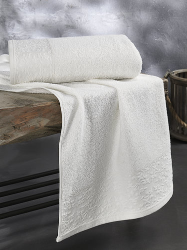 Полотенце для ванной Karna MELEN хлопковая махра кремовый 50х90, фото, фотография