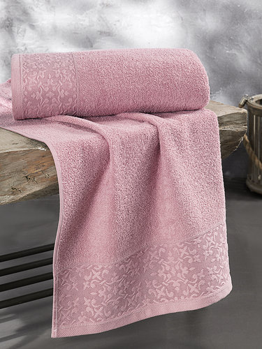 Полотенце для ванной Karna MELEN хлопковая махра грязно-розовый 50х90, фото, фотография