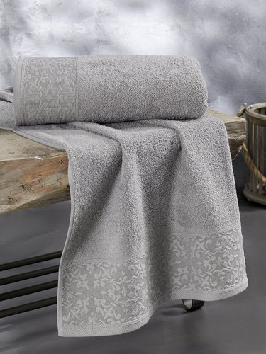 Полотенце для ванной Karna MELEN хлопковая махра серый 70х140, фото, фотография