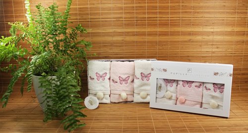 Подарочный набор полотенец-салфеток 3 шт. Pupilla SILA POPON хлопковая махра, фото, фотография