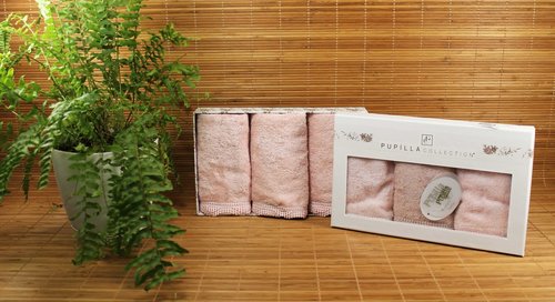 Подарочный набор полотенец-салфеток 3 шт. Pupilla VIVA бамбуковая махра, фото, фотография