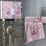 Подарочный набор полотенец для ванной 50х90, 70х140 Karna MALINDA хлопковая махра розовый, фото, фотография