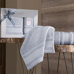 Подарочный набор полотенец для ванной 50х90, 70х140 Karna LADIN хлопковая махра серый, фото, фотография