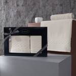 Подарочный набор полотенец для ванной 50х90, 70х140 Karna GRAVIT хлопковая махра экрю, фото, фотография