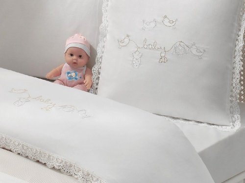 Постельное белье для новорожденных с пледом-пике Tivolyo Home COUPLE BEBE хлопковый сатин делюкс бежевый, фото, фотография