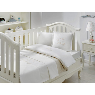 Постельное белье для новорожденных с пледом-пике Tivolyo Home STORK BEBE хлопковый сатин делюкс бежевый