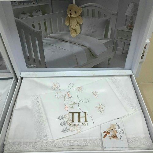 Постельное белье для новорожденных с пледом-пике Tivolyo Home STORK BEBE хлопковый сатин делюкс бежевый, фото, фотография