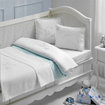 Постельное белье для новорожденных с пледом-пике Tivolyo Home STORK BEBE хлопковый сатин делюкс голубой, фото, фотография