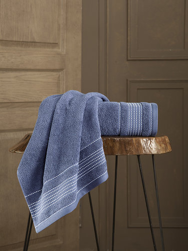 Полотенце для ванной Karna LADIN хлопковая махра индиго 50х90, фото, фотография