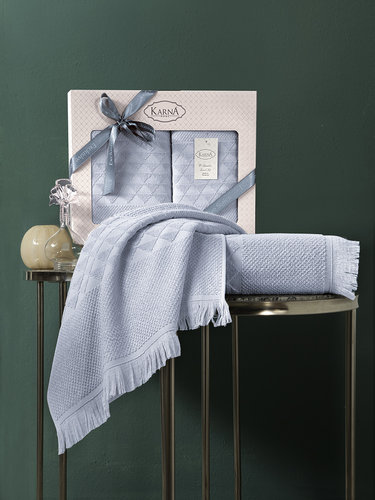 Подарочный набор полотенец для ванной 50х90, 70х140 Karna MONARD бамбуковая махра светло-серый, фото, фотография
