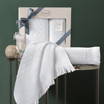 Подарочный набор полотенец для ванной 50х90, 70х140 Karna MONARD бамбуковая махра экрю, фото, фотография