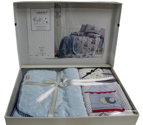 Постельное белье для новорожденных с пледом из велсофта Istanbul Home Collection BIRD HOUSE синий, фото, фотография