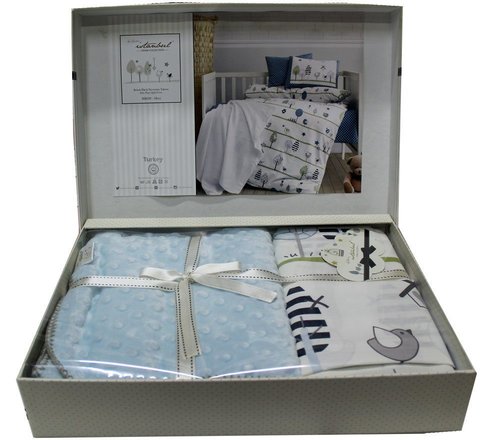 Постельное белье для новорожденных с пледом из велсофта Istanbul Home Collection BIRDLY серый, фото, фотография