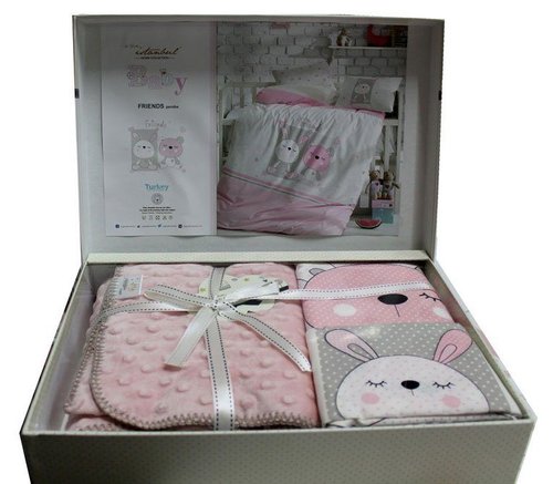 Постельное белье для новорожденных с пледом из велсофта Istanbul Home Collection FRIENDS розовый, фото, фотография