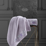 Подарочный набор полотенец для ванной 50х90, 70х140 Karna AMORA хлопковая махра светло-лавандовый, фото, фотография