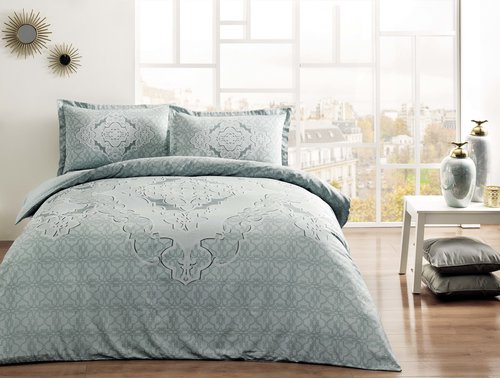 Постельное белье TAC HAPPY DAYS OLIVIA хлопковый сатин ментол евро, фото, фотография