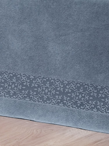 Махровая простынь-покрывало для укрывания Karna MELEN хлопок саксен 200х220, фото, фотография