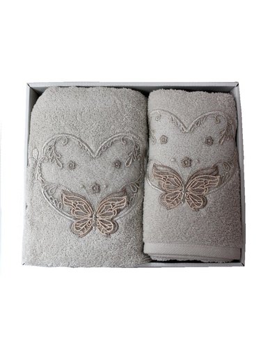 Подарочный набор полотенец для ванной 50х90, 70х140 Efor ANGEL хлопковая махра бежевый, фото, фотография