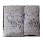 Подарочный набор полотенец для ванной 50х90, 70х140 Efor ANGEL хлопковая махра фиолетовый, фото, фотография