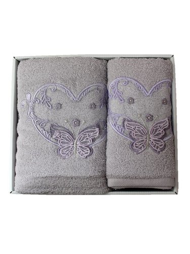 Подарочный набор полотенец для ванной 50х90, 70х140 Efor ANGEL хлопковая махра фиолетовый, фото, фотография