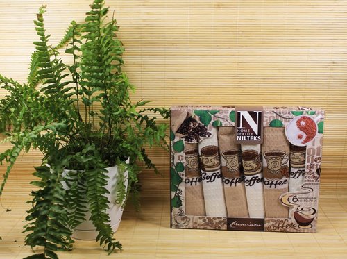 Подарочный набор кухонных полотенец Nilteks SATIN хлопковая вафля кофе 50*70(6), фото, фотография