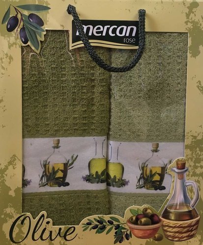Подарочный набор кухонных полотенец 2 шт. Mercan хлопковая вафля оливки 40х60, фото, фотография