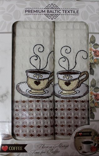 Подарочный набор кухонных полотенец 2 шт. Mercan LUX хлопковая вафля кофе 50х70, фото, фотография