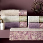 Подарочный набор полотенец для ванной 3 пр. Tivolyo Home ETTO хлопковая махра фиолетовый, фото, фотография