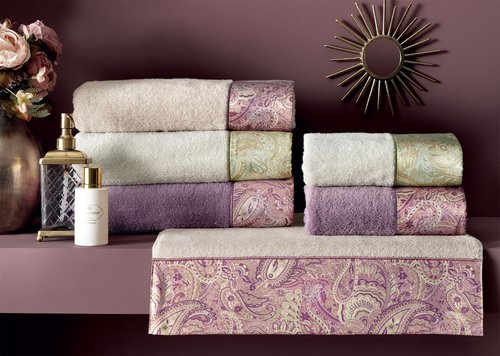 Подарочный набор полотенец для ванной 3 пр. Tivolyo Home ETTO хлопковая махра фиолетовый, фото, фотография