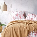 Летнее постельное белье с покрывалом-одеялом пике Saheser MONA хлопковый ранфорс горчичный евро, фото, фотография