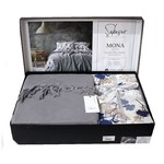 Летнее постельное белье с покрывалом-одеялом пике Saheser MONA хлопковый ранфорс серый евро, фото, фотография