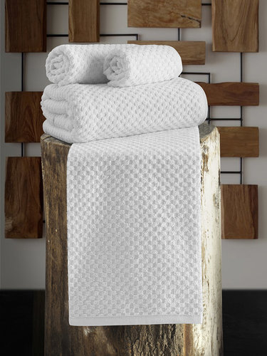 Полотенце для ванной Karna DAMA хлопковая махра белый 90х180, фото, фотография