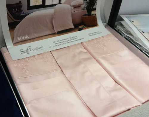 Постельное белье Soft Cotton SOFIA хлопковый сатин делюкс тёмно-розовый евро, фото, фотография