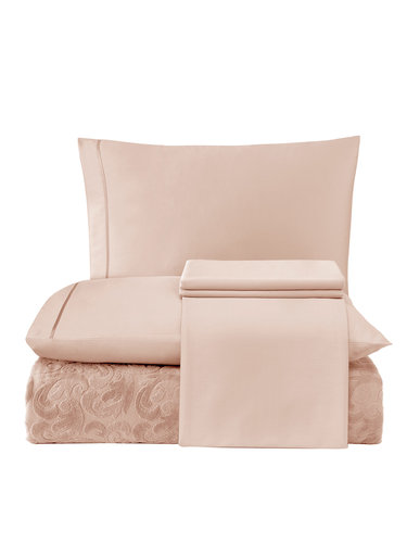 Постельное белье с махровой простынью-покрывалом Tivolyo Home BAROC хлопок персиковый 1,5 спальный, фото, фотография
