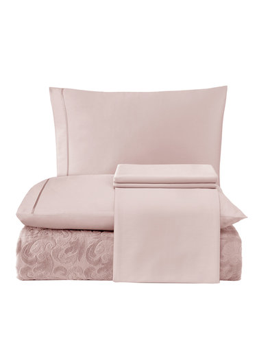 Постельное белье с махровой простынью-покрывалом Tivolyo Home BAROC хлопок розовый евро, фото, фотография