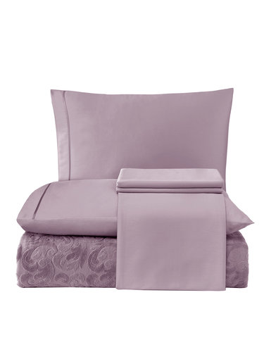 Постельное белье с махровой простынью-покрывалом Tivolyo Home BAROC хлопок фиолетовый евро, фото, фотография