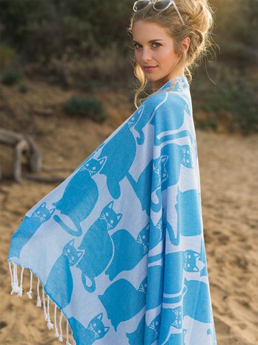 Полотенце пештемаль для пляжа, сауны, бани Begonville COTTON MEOWEE хлопок blue 100х180, фото, фотография