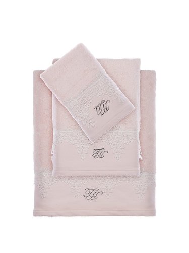Подарочный набор полотенец для ванной 2 пр. Tivolyo Home JULIET хлопковая махра розовый, фото, фотография