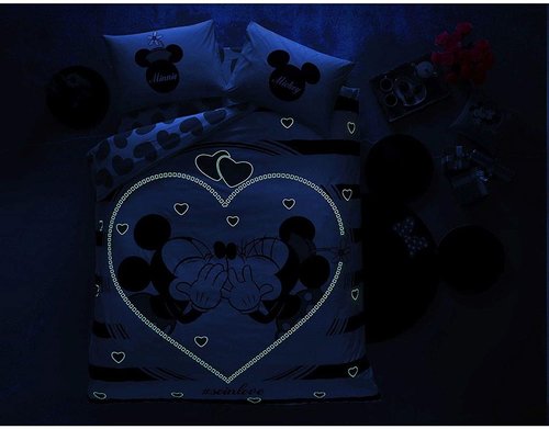 Детское постельное белье светящееся TAC MINNIE MICKEY AMOUR хлопковый ранфорс евро, фото, фотография