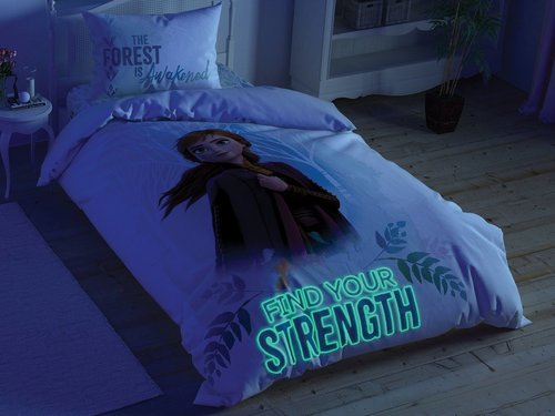 Детское постельное белье светящееся TAC FROZEN 2 DOUBLE ANNA хлопковый ранфорс 1,5 спальный, фото, фотография